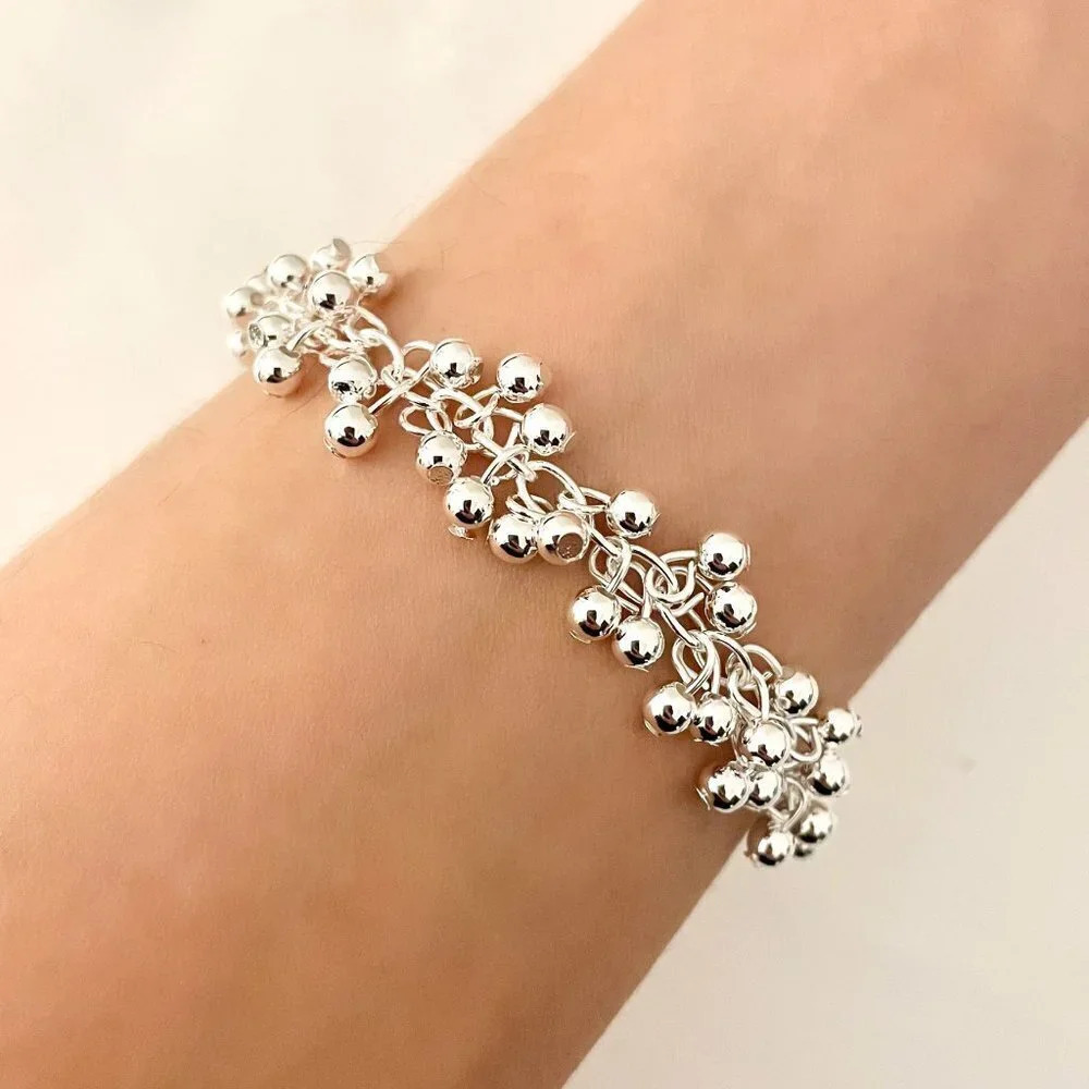 925 Sterling Silver Bead Bracelet 4 MM Ball Bracelet Dangle Bead Bracelet